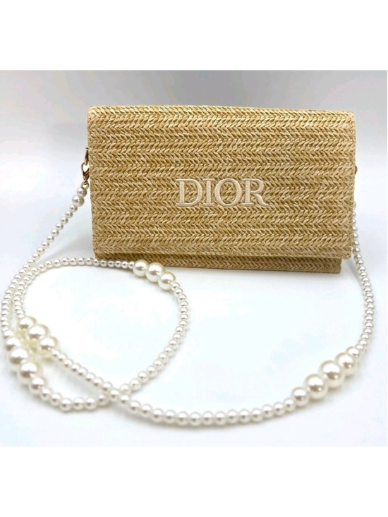 Dior Handbags - Dior Beige Woven Clutch with Pearl Strap NWOT